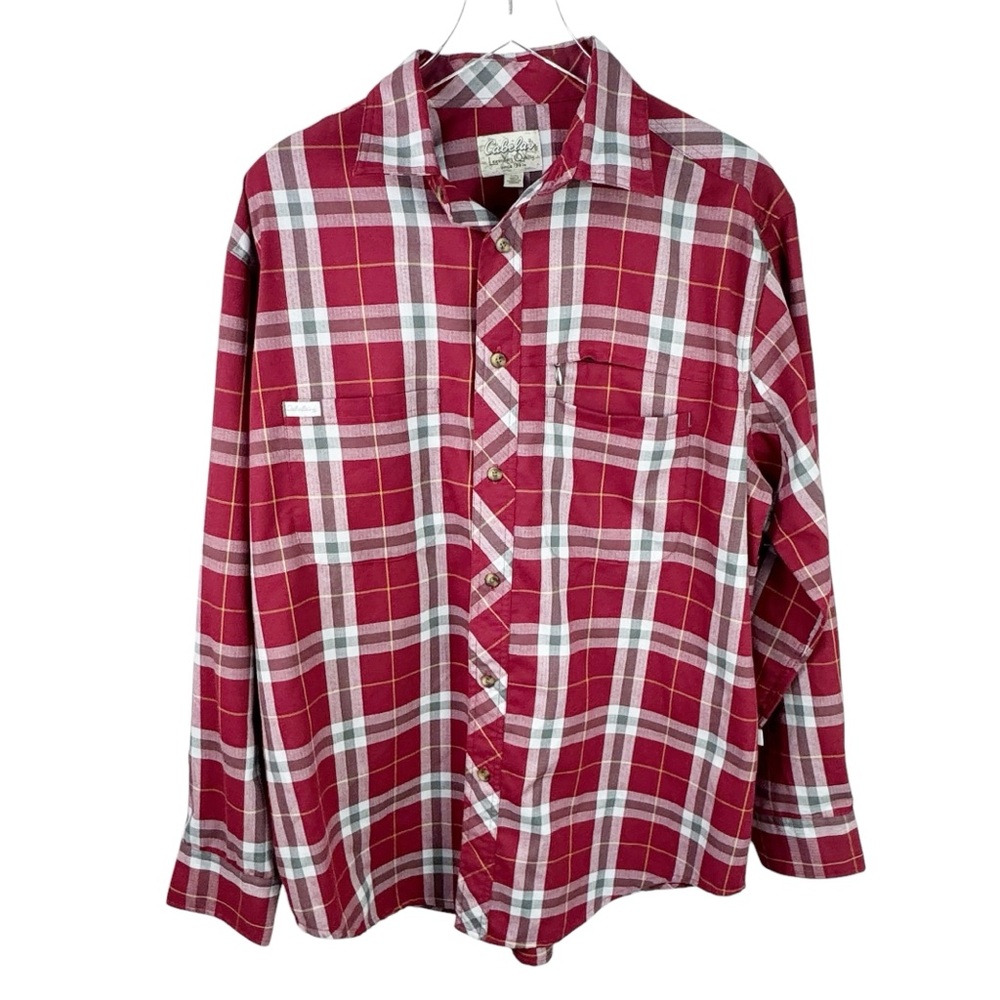 Cabela's Men's Large Button Up Shirt Red Plaid Long Sleeve Outdoors Hiking